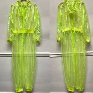 K Glam Neon Sheer Jumpsuit Front Zipper Neon Sheer Shimmer EUC